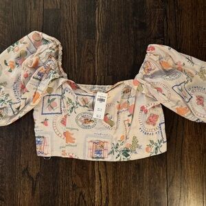 Linen-Blend Puff Sleeve Set Top